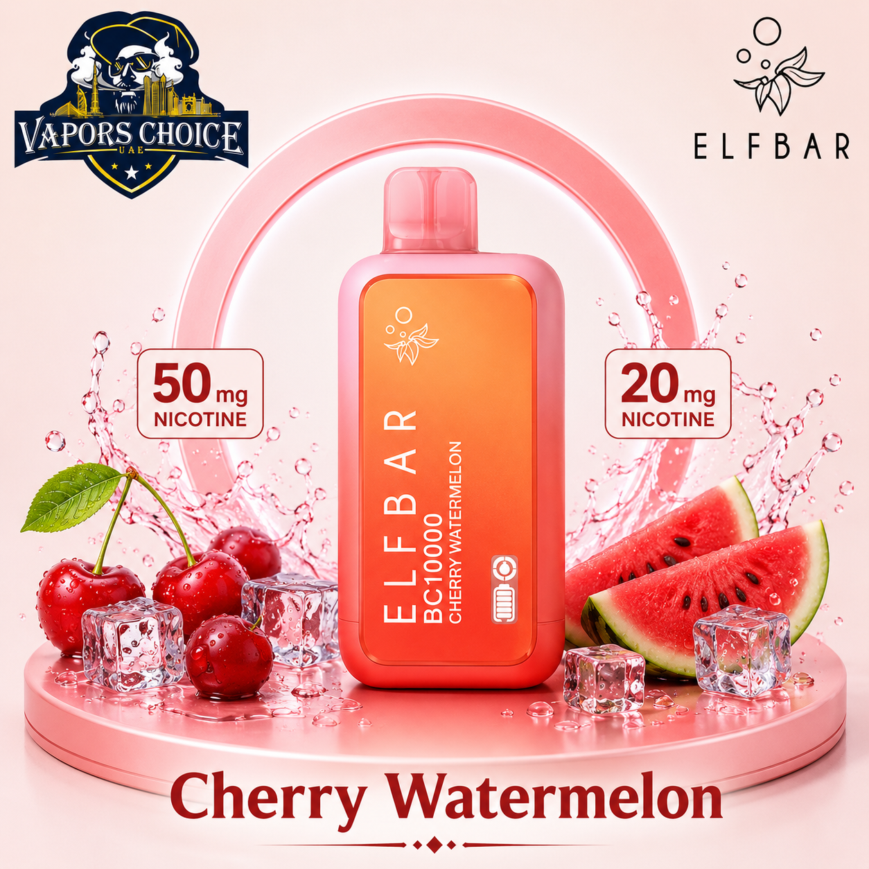 ELFBAR BC10000 _ 10,000 Puffs – 20mg & 50mg DISPOSABLE VAPE & Cherry Waternelon & UAE & Ras Al Khaimah