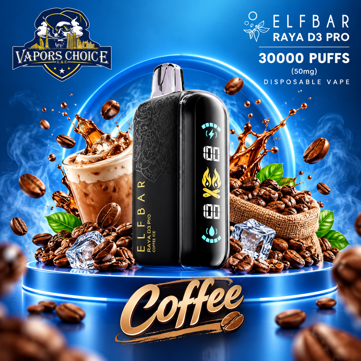 ELF BAR RAYA D3 PRO 30000 Puffs Disposable Vape (50mg) & Coffee & UAE & Ajman