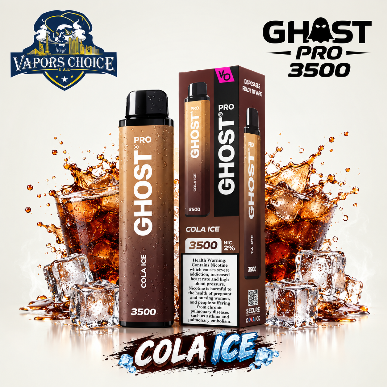GHOST PRO 3500 PUFFS - DISPOSABLE VAPE (20mg) & Cola Ice & UAE & Fujairah