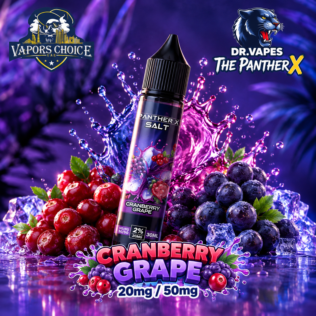 Dr Vapes The Panther X – Salt Nic E-Liquid 20mg (2%) / 50mg (5%)  30ML & Craberry Grape & UAE & Fujairah