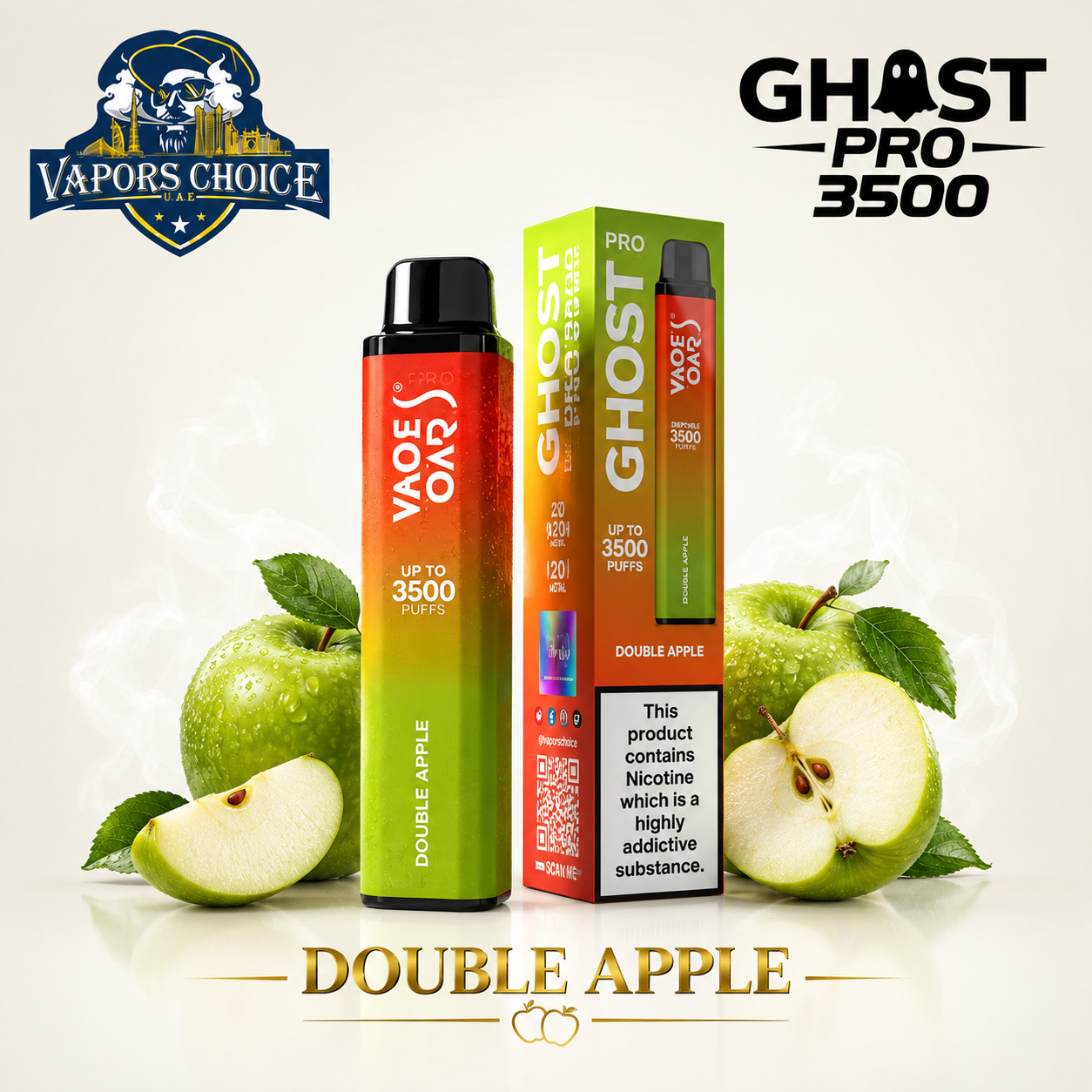GHOST PRO 3500 PUFFS - DISPOSABLE VAPE (20mg) & Double Apple & UAE & Ajman