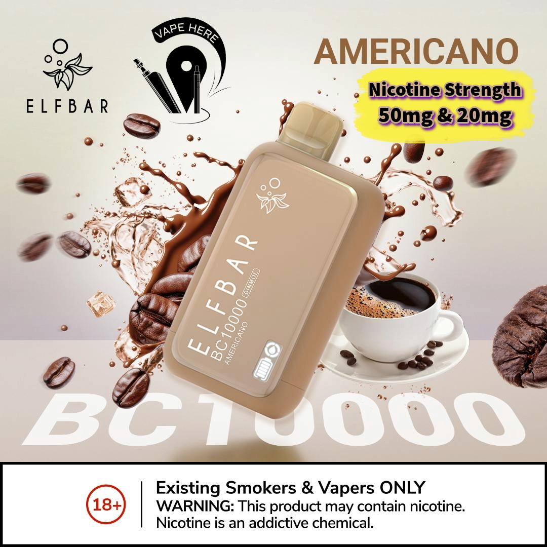 ELF BAR BC10000 PUFFS DISPOSABLE VAPE Americano 50mg & 20mg UAE Abu Dhabi