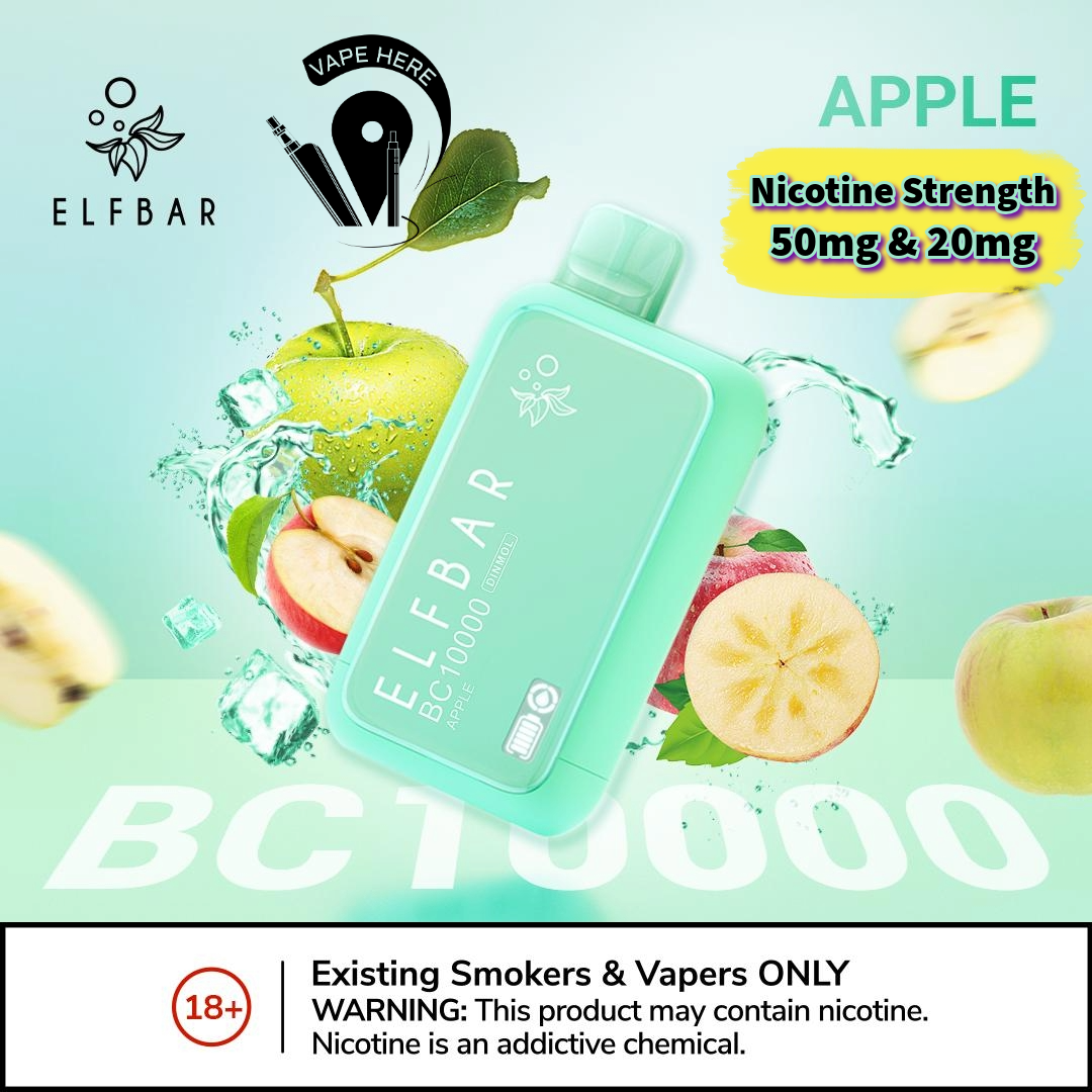 ELF BAR BC10000 PUFFS DISPOSABLE VAPE Apple 50mg & 20mg UAE Ras Al Khaimah