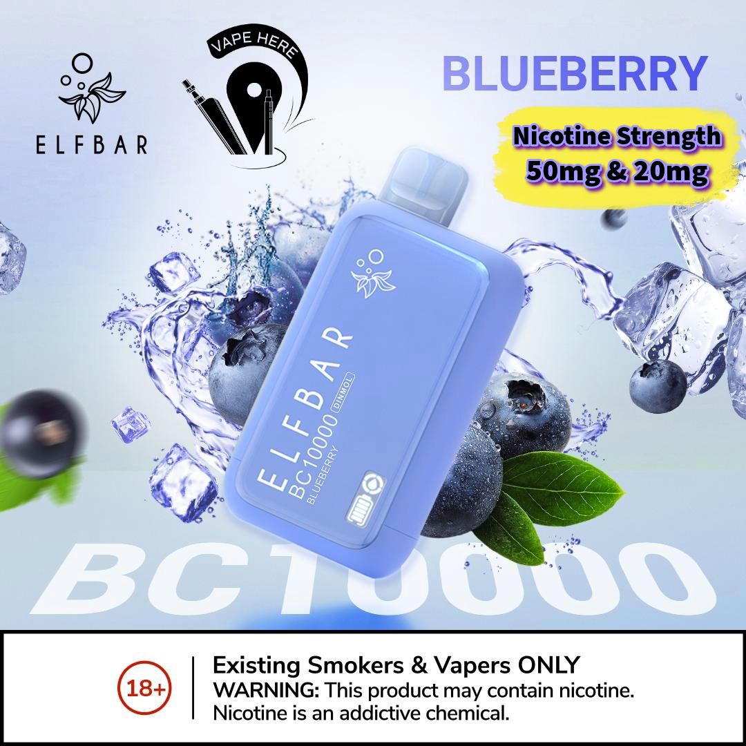 ELF BAR BC10000 PUFFS DISPOSABLE VAPE Blueberry 50mg & 20mg UAE Ras Al Khaimah