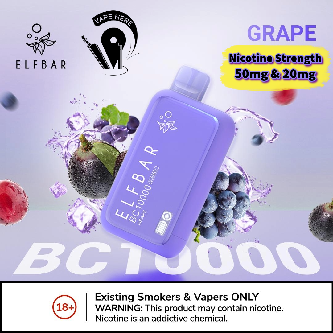 ELF BAR BC10000 PUFFS DISPOSABLE VAPE Grape 50mg & 20mg UAE Dubai