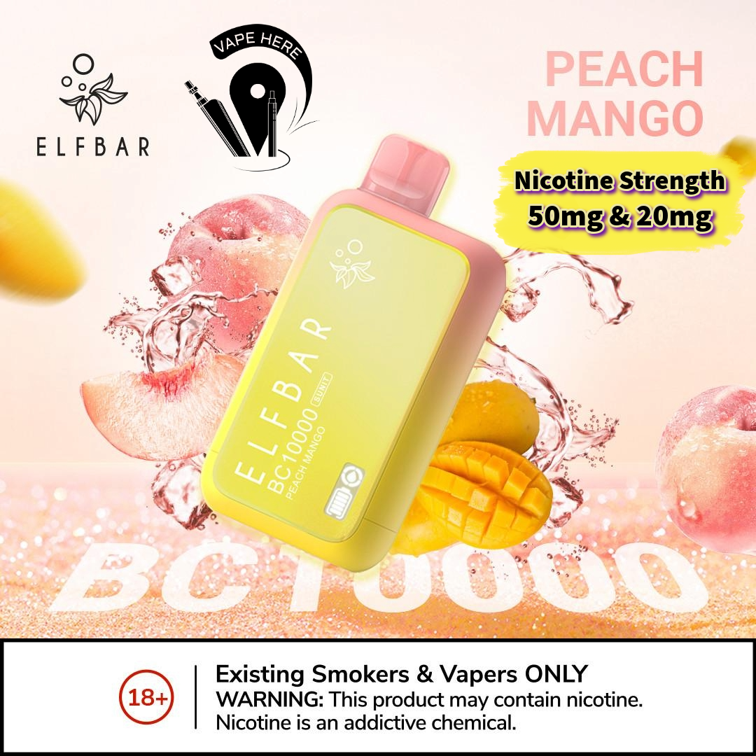 ELF BAR BC10000 PUFFS DISPOSABLE VAPE Peach Mango 50mg & 20mg UAE Al Ain