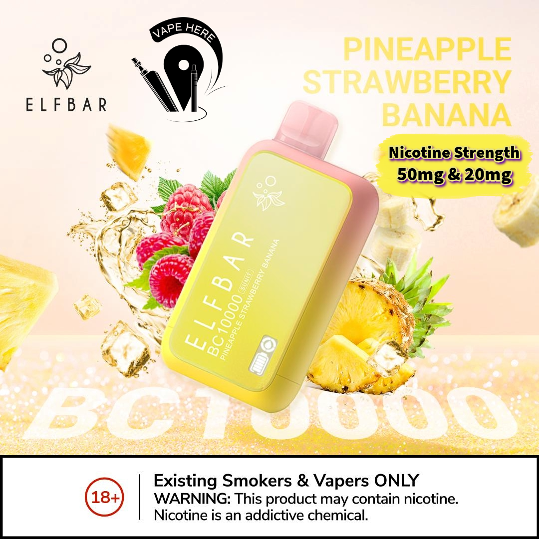 ELF BAR BC10000 PUFFS DISPOSABLE VAPE Pineapple Strabwerry Banana 50mg & 20mg UAE Ajman