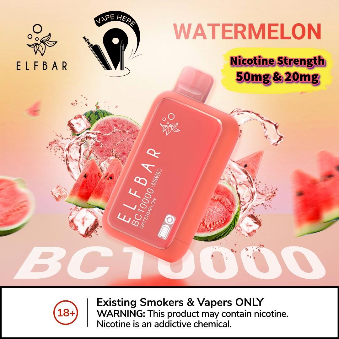 ELF BAR BC10000 PUFFS DISPOSABLE VAPE Watermelon 50mg & 20mg UAE Dubai