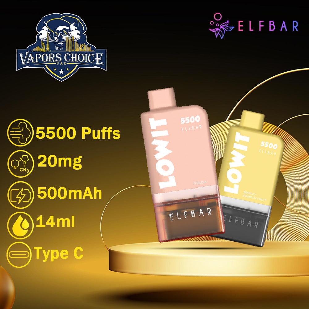 ELFBAR LOWIT (20mg) 5500 PUFFS - DISPOSABLE VAPE PRE-FILLED POD 2st UAE Dubai