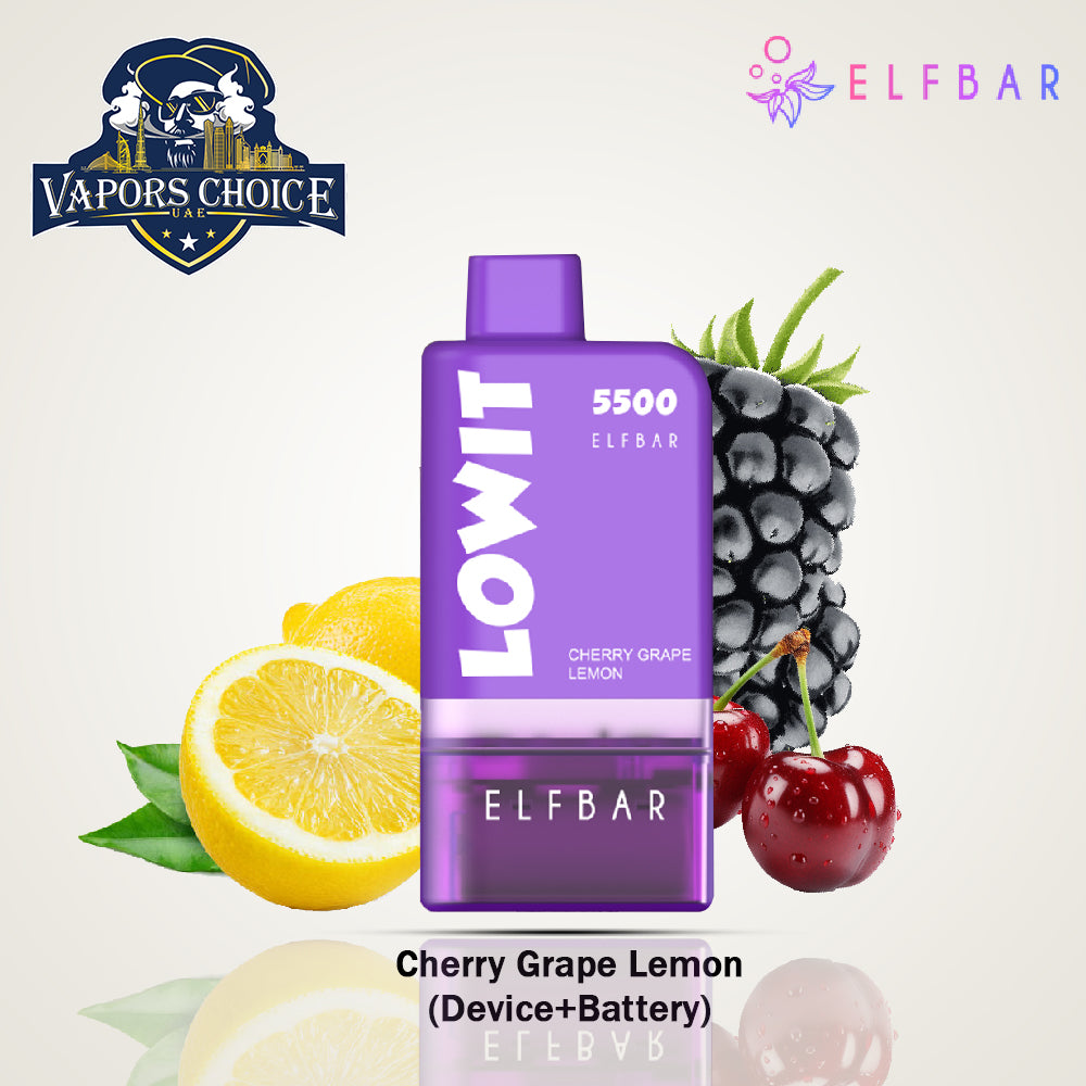 ELFBAR LOWIT (20mg) 5500 PUFFS - DISPOSABLE VAPE PRE-FILLED POD Cherry Grape Lemon UAE Ras Al-Khaimah 