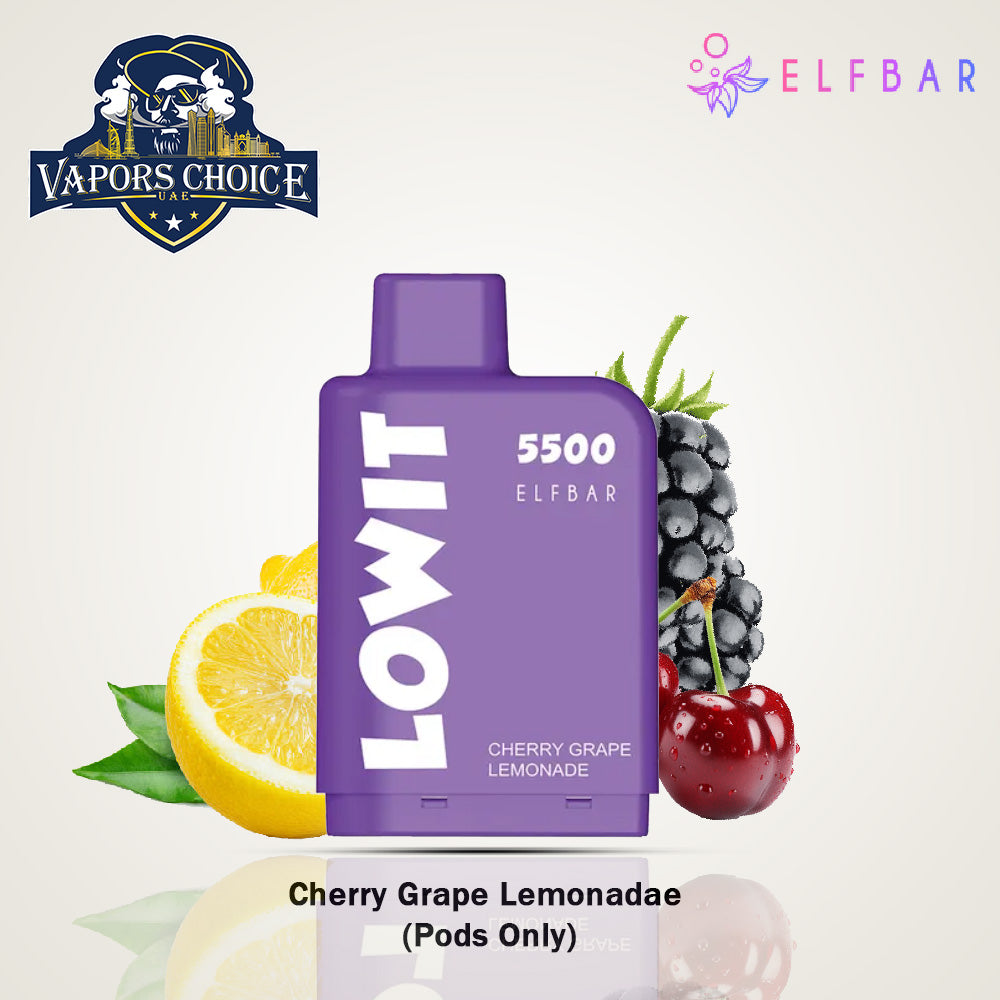 ELFBAR LOWIT (20mg) 5500 PUFFS - DISPOSABLE VAPE PRE-FILLED POD Cherry Grape Lemonade Pods UAE Dubai & Al Ain