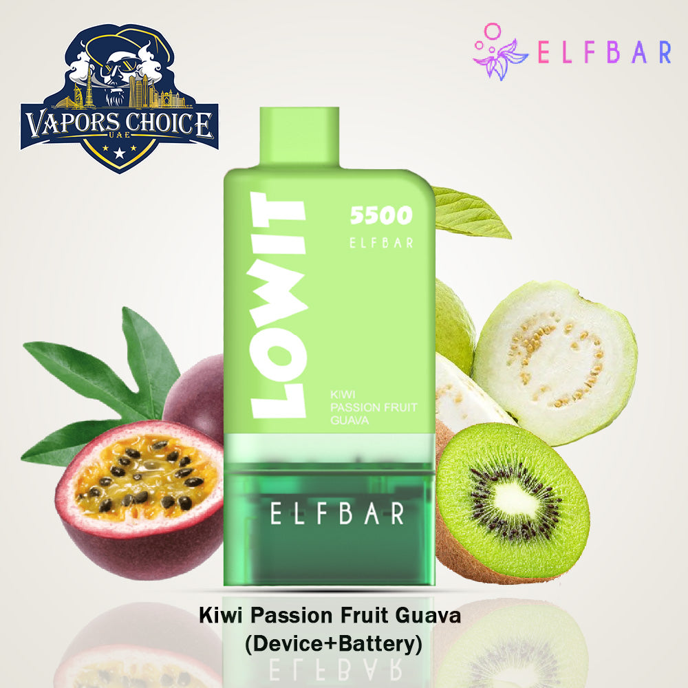 ELFBAR LOWIT (20mg) 5500 PUFFS - DISPOSABLE VAPE PRE-FILLED POD Kiwi Passion Fruit Guava UAE Ajman
