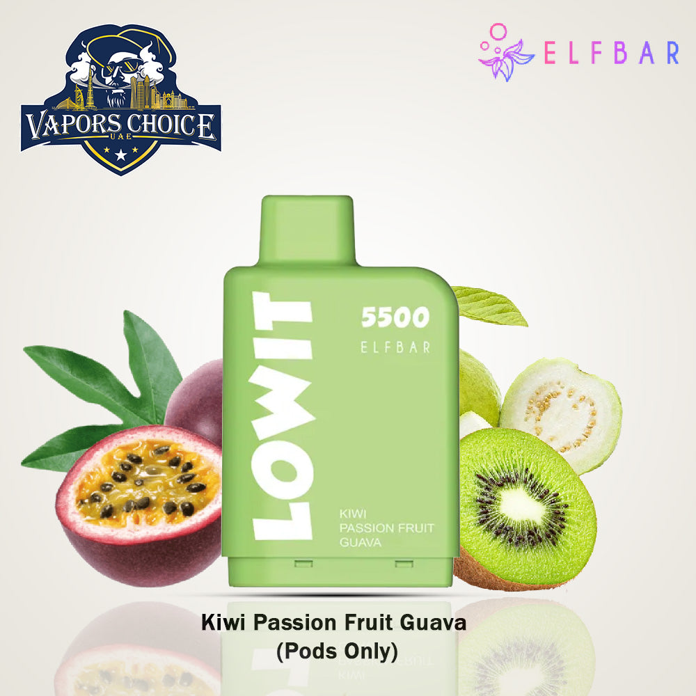 ELFBAR LOWIT (20mg) 5500 PUFFS - DISPOSABLE VAPE PRE-FILLED POD Kiwi Passion Fruit Guava UAE Abu Dhabi & Al Ain