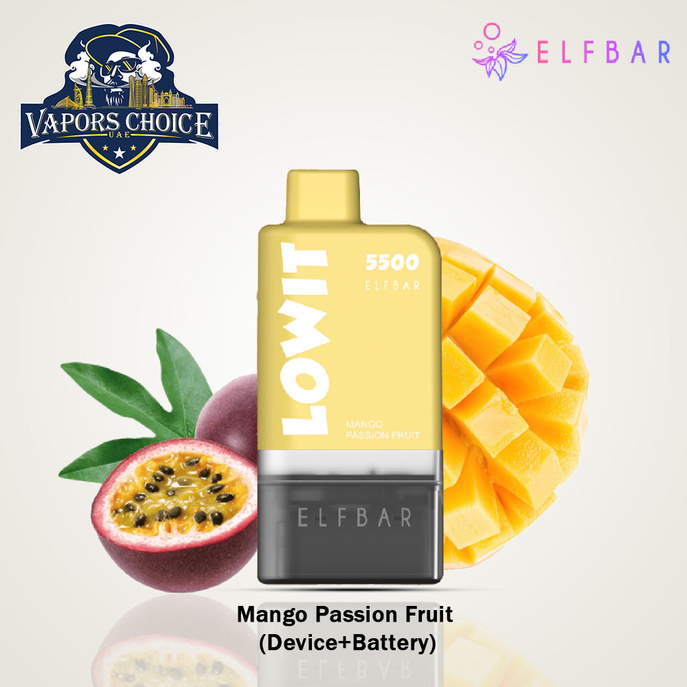 ELFBAR LOWIT (20mg) 5500 PUFFS - DISPOSABLE VAPE PRE-FILLED POD Mango Passion Fruit UAE Al Sharjah