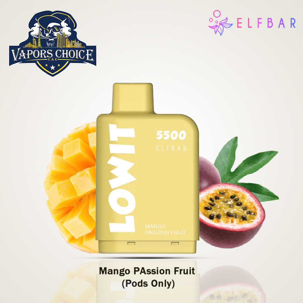 ELFBAR LOWIT (20mg) 5500 PUFFS - DISPOSABLE VAPE PRE-FILLED POD Mango Passion Fruit Pods UAE Dubai & Ajman