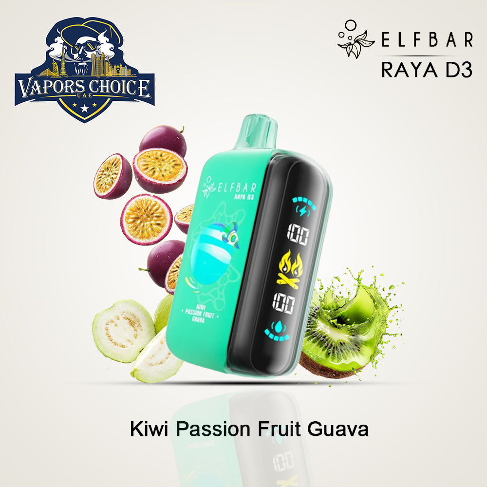 ELFBAR RAYA D3 (50mg) 25K PUFFS DISPOSABLE VAPE Kiwi Passion Fruit Guava UAE Abu Dhabi