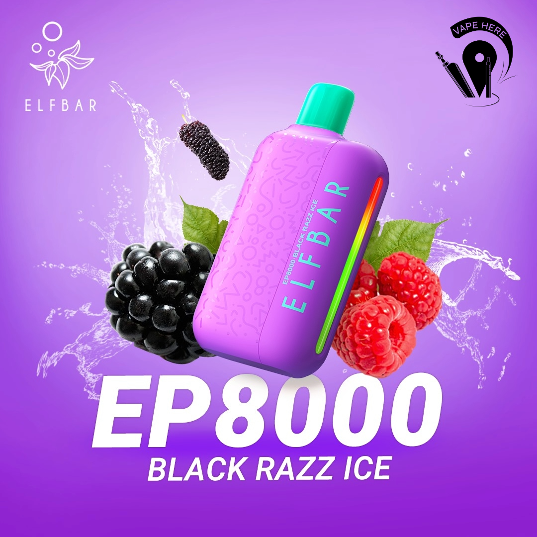 Elf Bar EP8000 Puffs Disposable Vape Black Razz Ice UAE Dubai