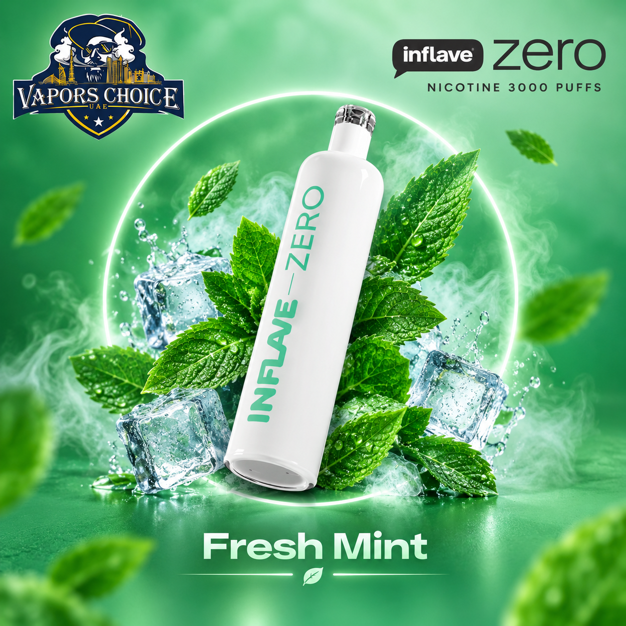 Inflave Zero Nicotine 3000 Puffs Disposable - Non-Rechargeable Battery & Fresh Mint & UAE & Sharjah