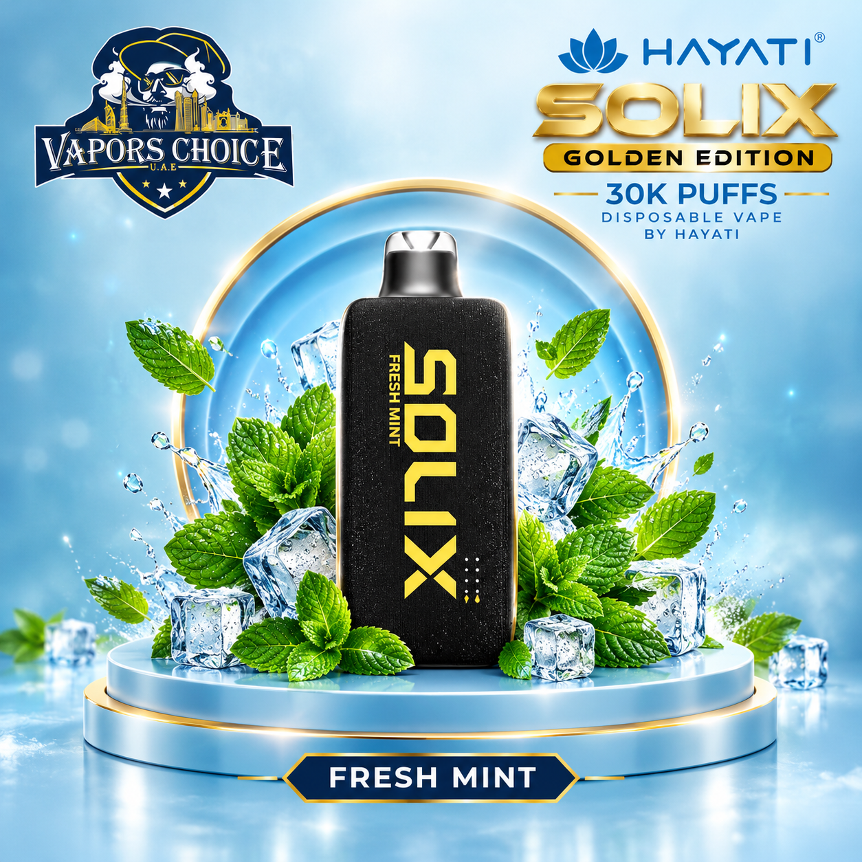 SOLIX Golden Edition 30K Puffs Disposable Vape By Hayati 20mgi &  Fresh Mint & UAE & Ajman