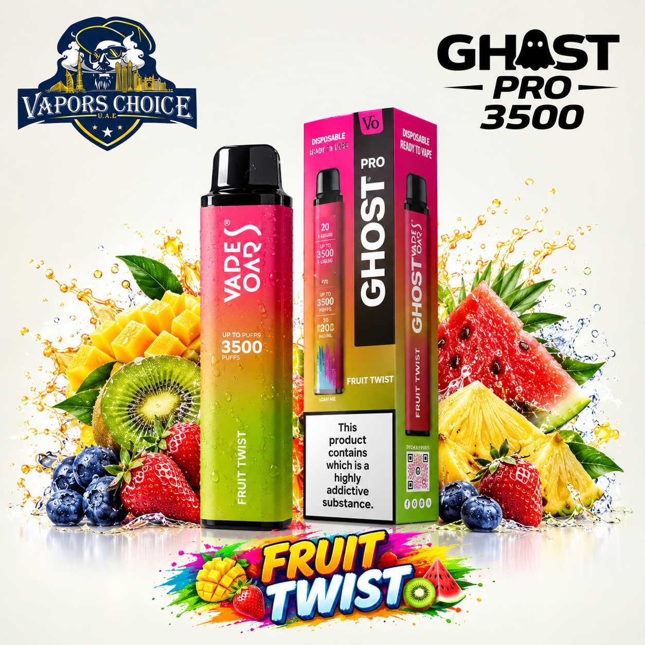 Fruit Twist GHOST PRO 3500 PUFFS - DISPOSABLE VAPE (20mg) & UAE & Umm Al Quwain