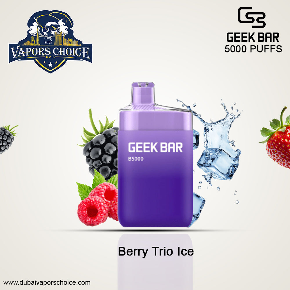 GEEK BAR B5000 (0, 20 & 50mg) RECHARGEABLE DISPOSABLE 5000 PUFF Berry Trio Ice UAE Abu Dhabi