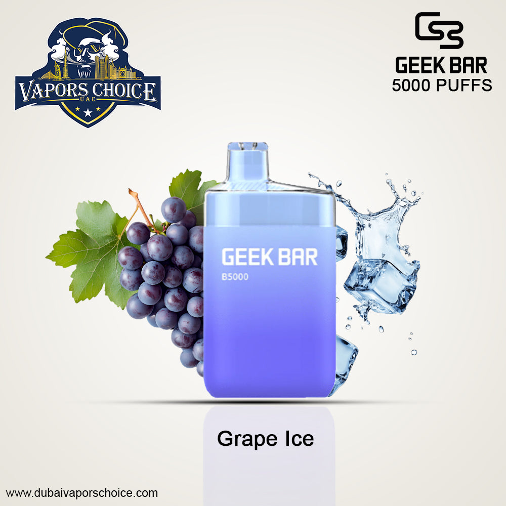 GEEK BAR B5000 (0, 20 & 50mg) RECHARGEABLE DISPOSABLE 5000 PUFF Grape Ice UAE Dubai