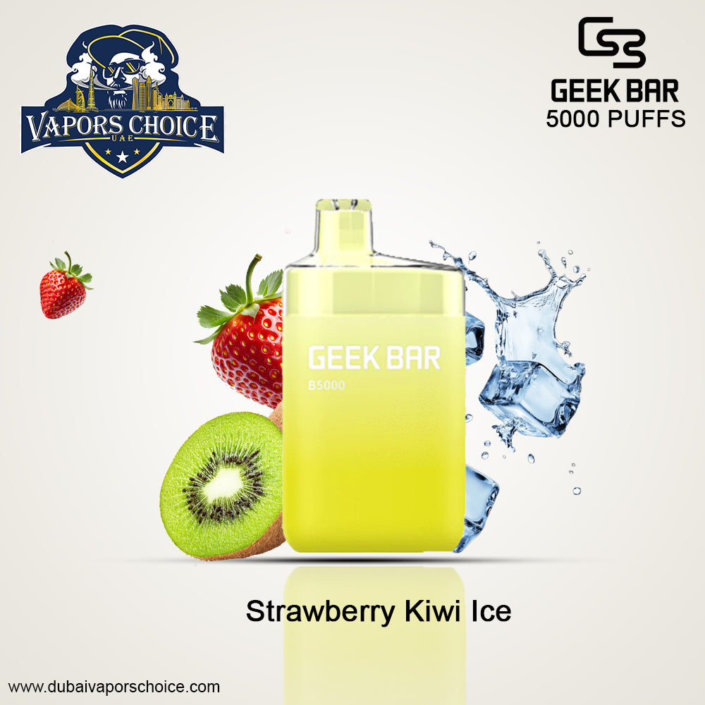 GEEK BAR B5000 (0, 20 & 50mg) RECHARGEABLE DISPOSABLE 5000 PUFF Strawberry Kiwi Ice UAE Abu Dhabi Dubai