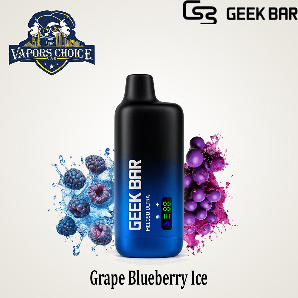 GEEK BAR MELOSO ULTRA (50mg & 20mg) 10000 PUFFS - DISPOSABLE VAPE FROM GEEK BAR & Grape Blueberry Ice & UAE & Fujairah
