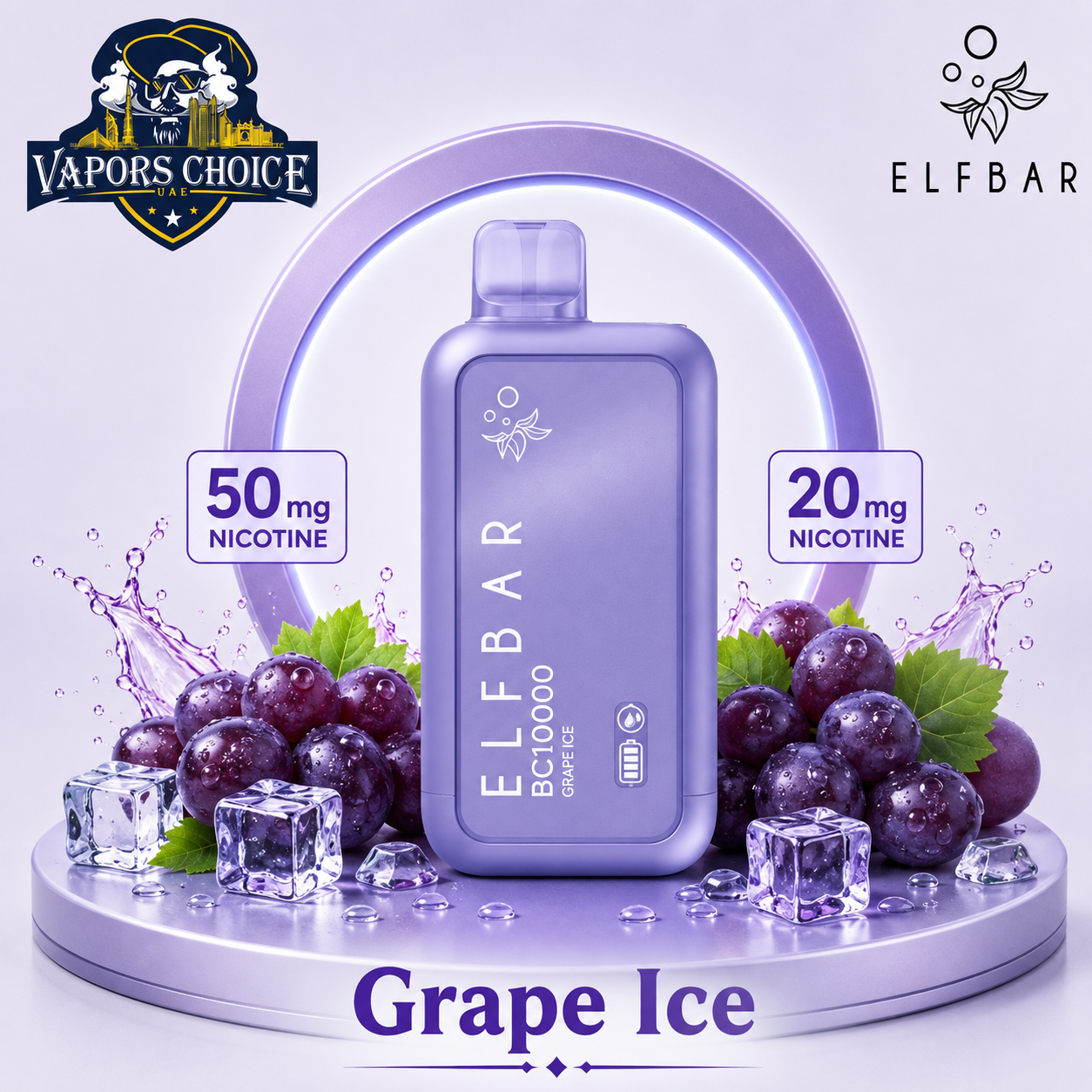 ELFBAR BC10000 _ 10,000 Puffs – 20mg & 50mg DISPOSABLE VAPE & Grape Ice & UAE & Ajman
