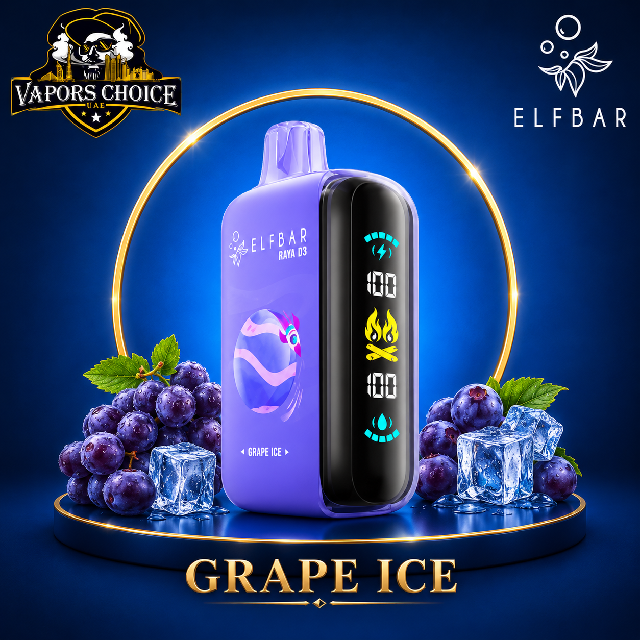 ELFBAR RAYA D3  25000 puffs -25K- Puffs 50mg Disposable Vape & Grape Ice & UAE & Sharjah