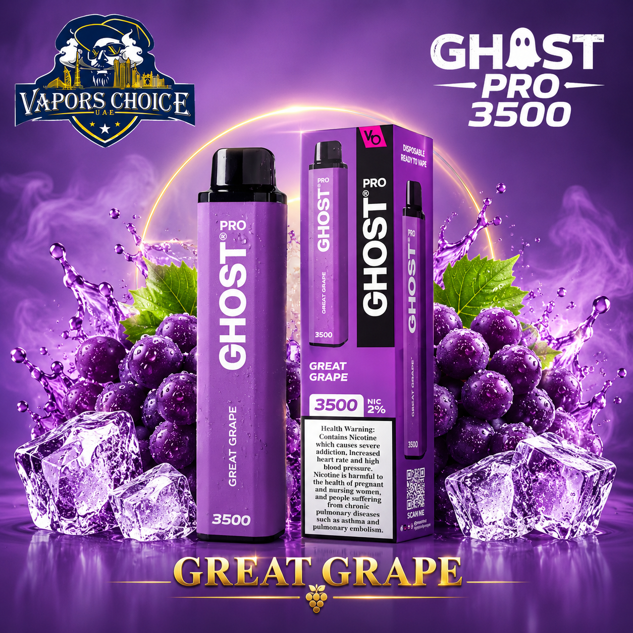 GHOST PRO 3500 PUFFS - DISPOSABLE VAPE (20mg) & Great Grape & UAE & Dubai