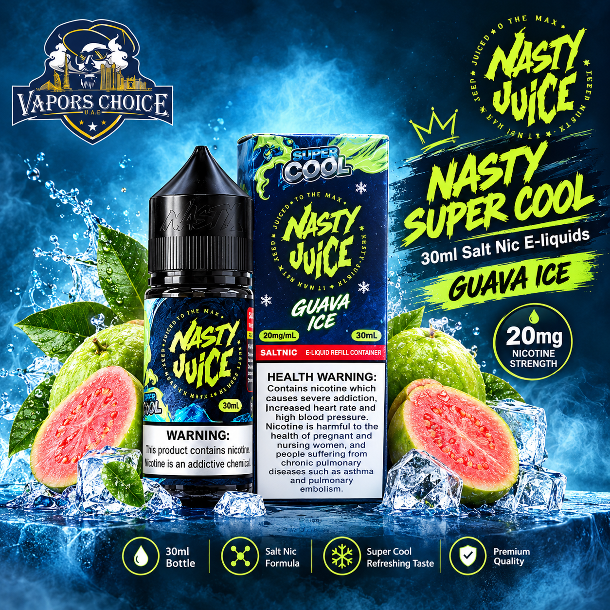Nasty Juice  Super Cool 30ml Salt Nic E-liquids & Guava Ice & UAE & Sharjah