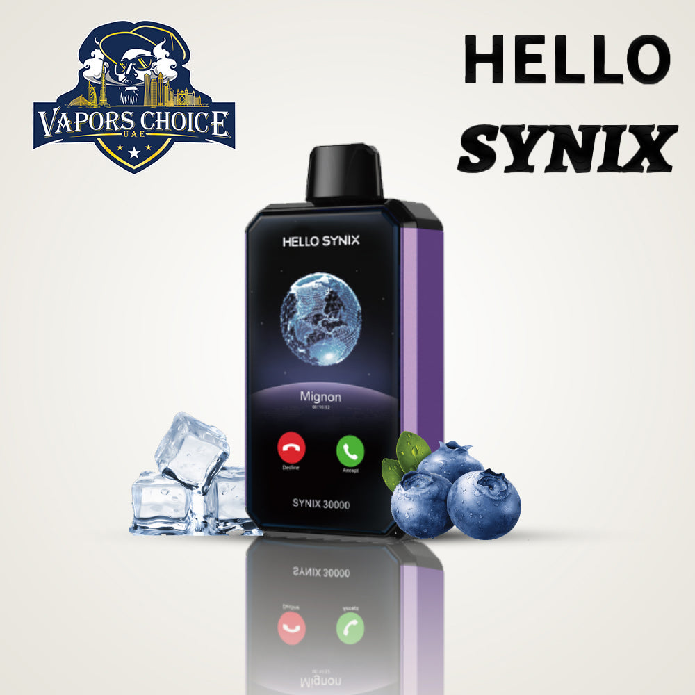 HELLO SYNIX 30000 PUFFS (50mg) SMARTPHONE DISPOSABLE VAPE AI CHAT & DISPLAY Blueberry Ice  UAE  Abu Dhabi 