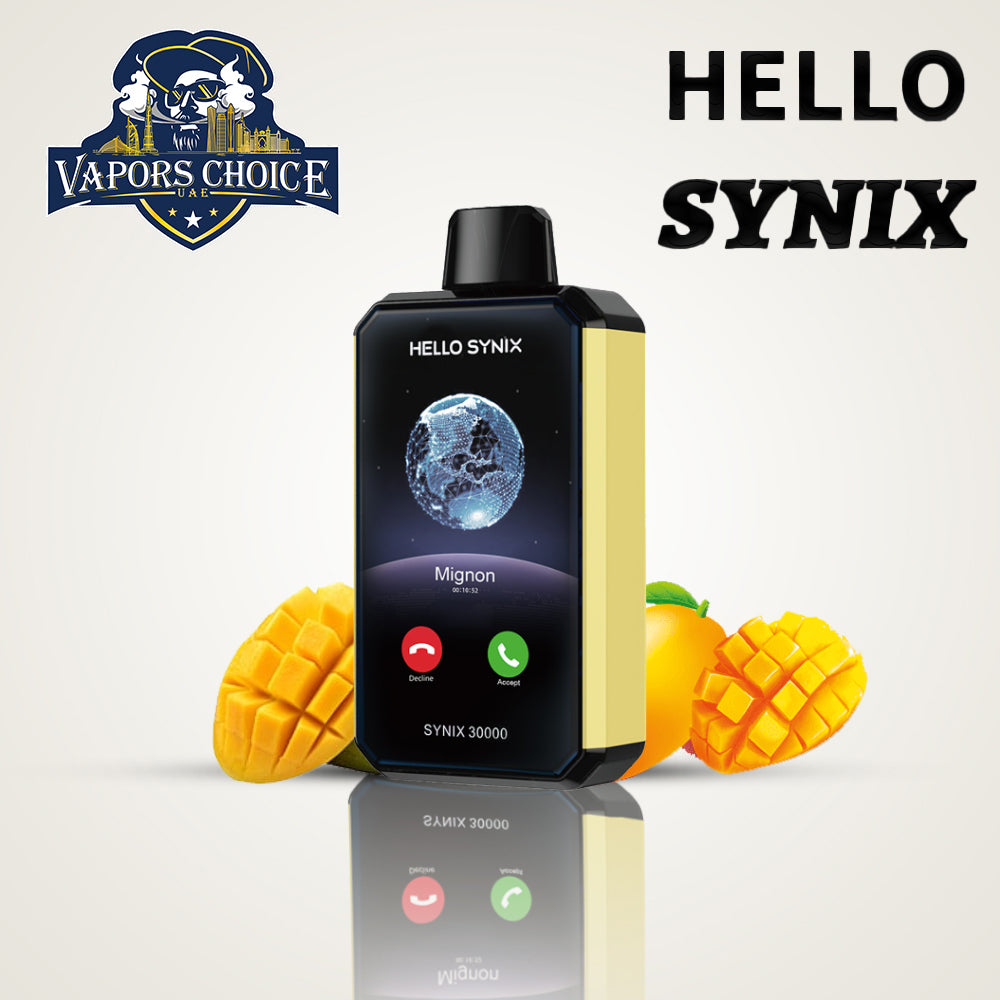 HELLO SYNIX 30000 PUFFS (50mg) SMARTPHONE DISPOSABLE VAPE AI CHAT & DISPLAY Mexican Mango UAE Al Ruwais