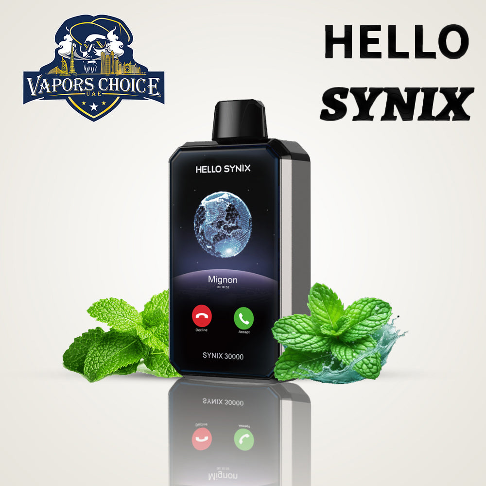 HELLO SYNIX 30000 PUFFS (50mg) SMARTPHONE DISPOSABLE VAPE AI CHAT & DISPLAY Miami Mint UAE Al Sharjah