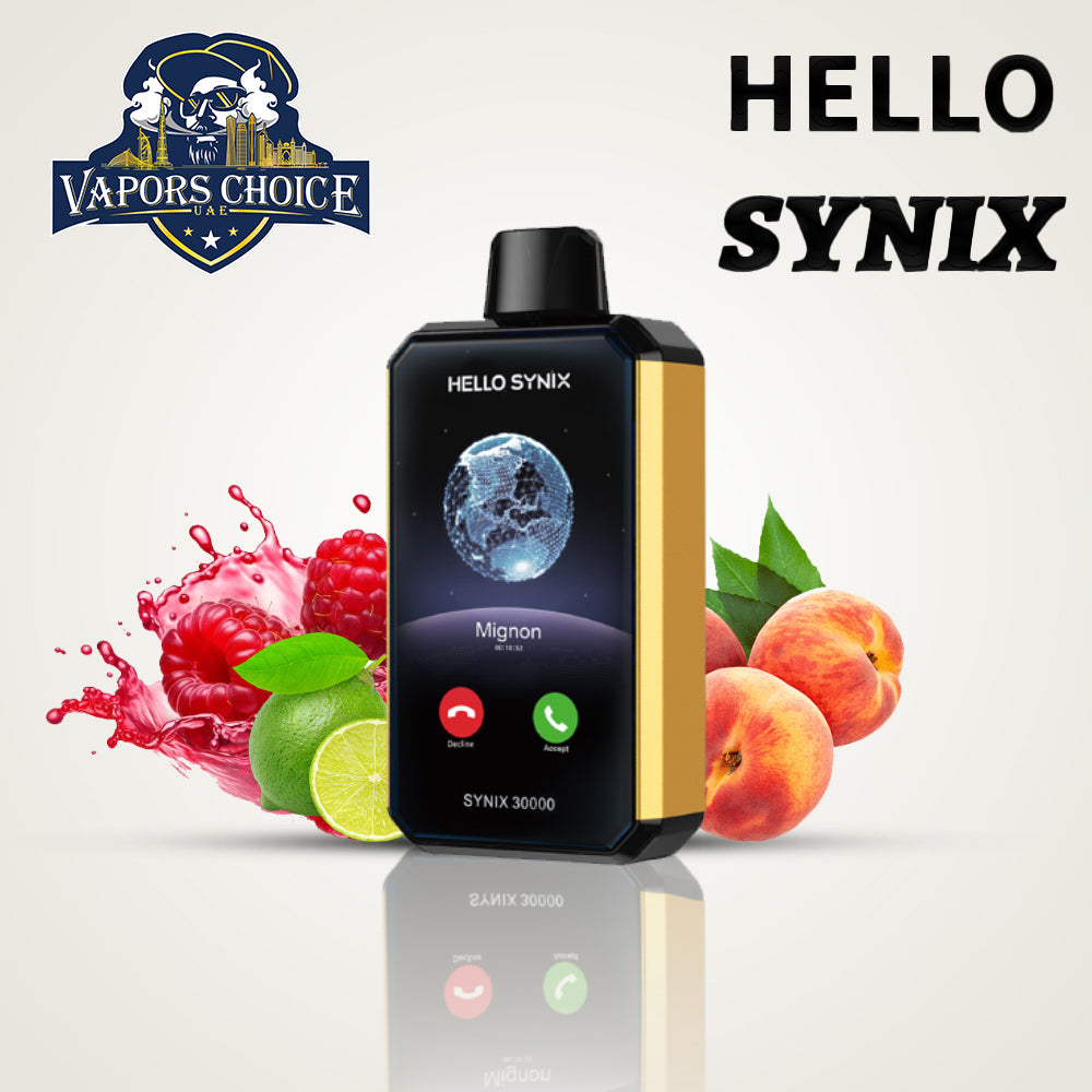 HELLO SYNIX 30000 PUFFS (50mg) SMARTPHONE DISPOSABLE VAPE AI CHAT & DISPLAY Raspberry  Peach Lime UAE Abu Dhabi & Dubai