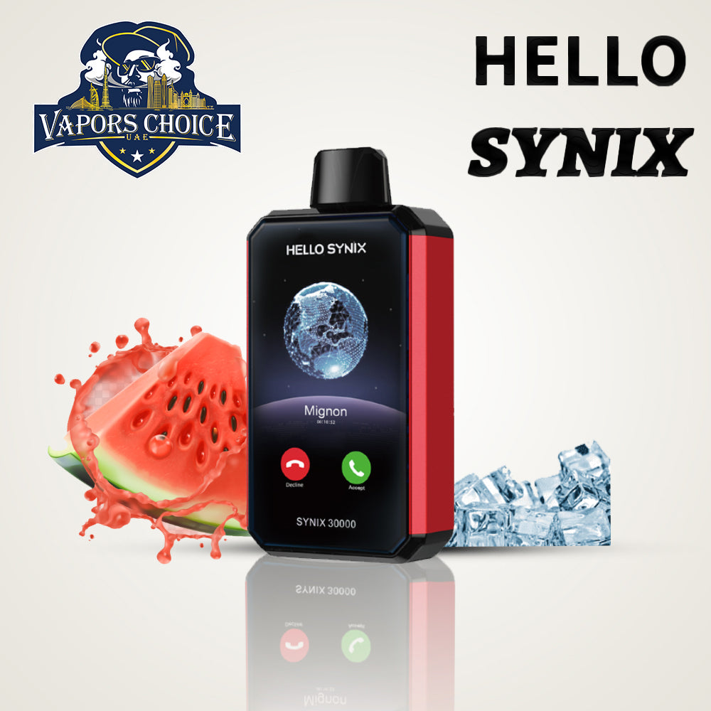 HELLO SYNIX 30000 PUFFS (50mg) SMARTPHONE DISPOSABLE VAPE AI CHAT & DISPLAY Watermelon Ice  UAE Ajman