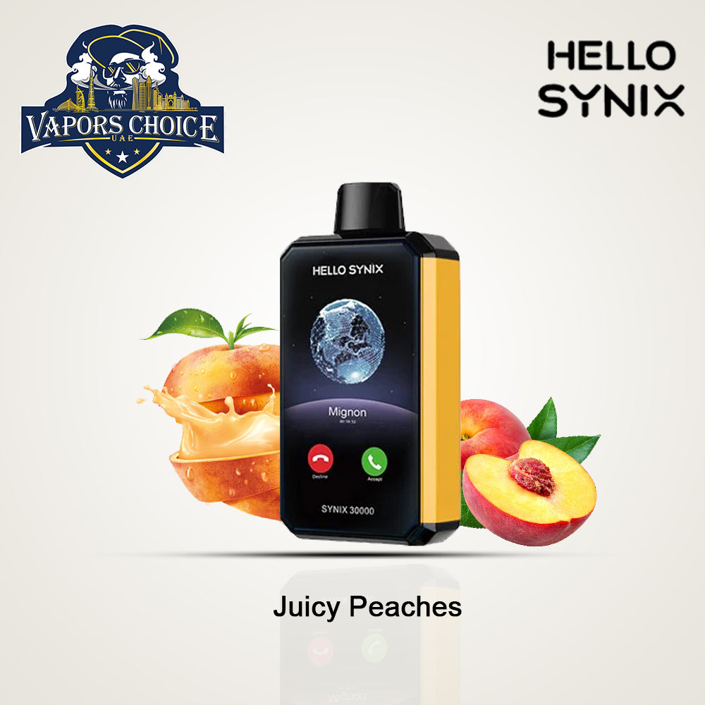 HELLO SYNIX 30000 PUFFS (50mg) SMARTPHONE DISPOSABLE VAPE AI CHAT&DISPLAY Juicy Peaches UAE Abu Dhabi & Dubai