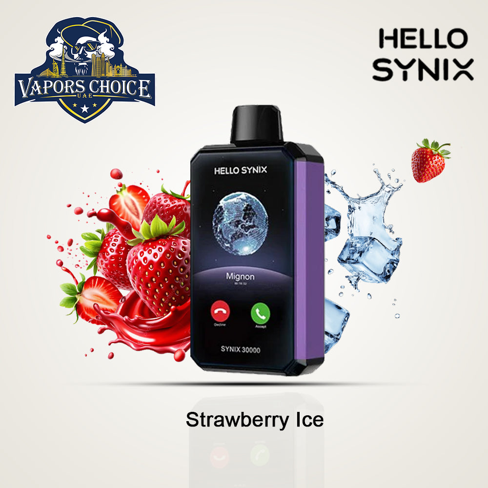 HELLO SYNIX 30000 PUFFS (50mg) SMARTPHONE DISPOSABLE VAPE AI CHAT&DISPLAY Strawberry Ice UAE Abu Dhabi & Sharjah