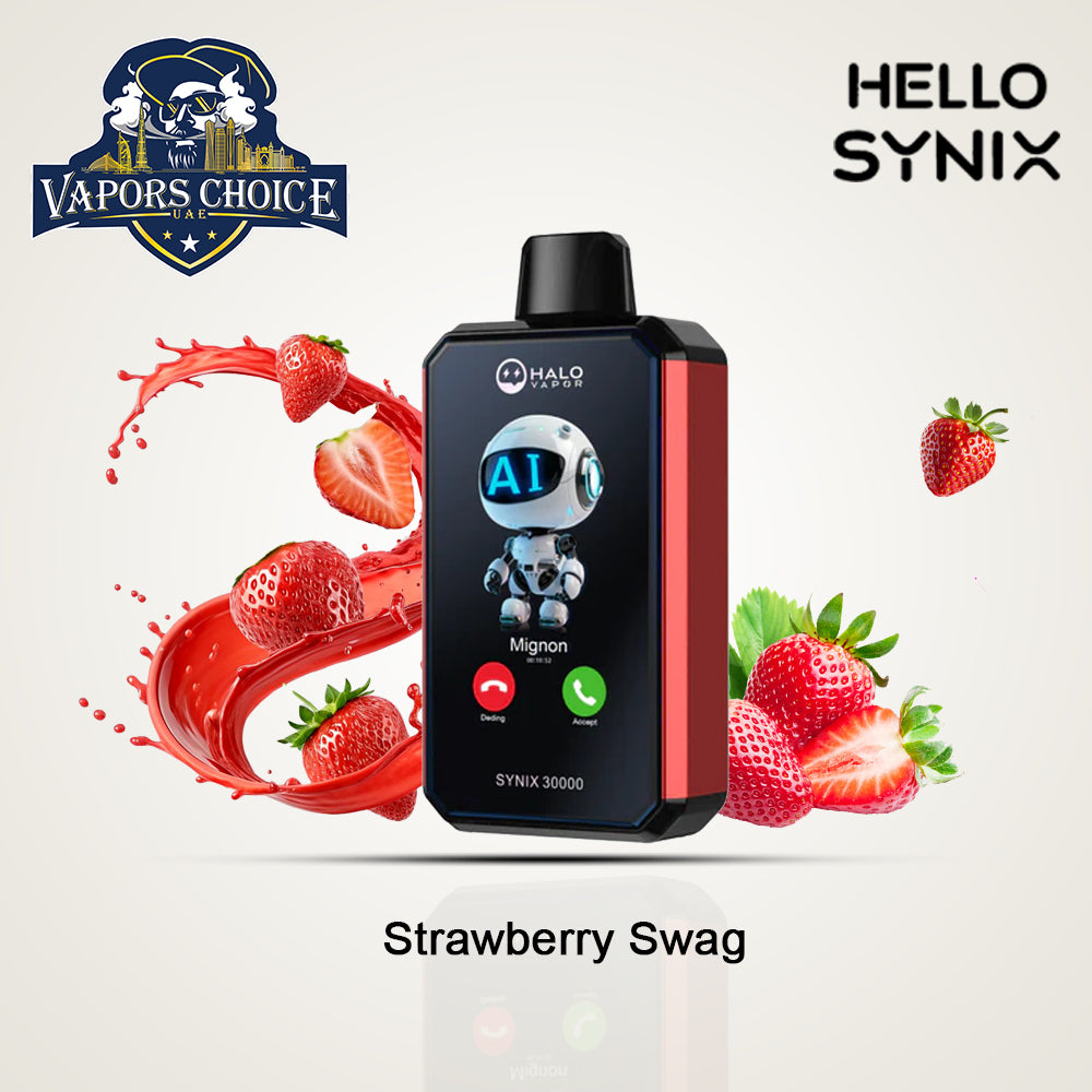 HELLO SYNIX 30000 PUFFS (50mg) SMARTPHONE DISPOSABLE VAPE AI CHAT&DISPLAY Strawberry Swag UAE ABu Dhabi & Fujairah