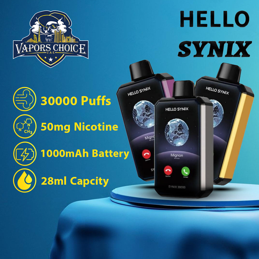 HELLO SYNIX 30000 PUFFS SMART PHONE DISPOSABLE VAPE AI CHAT & DISPLAY UAE Dubai