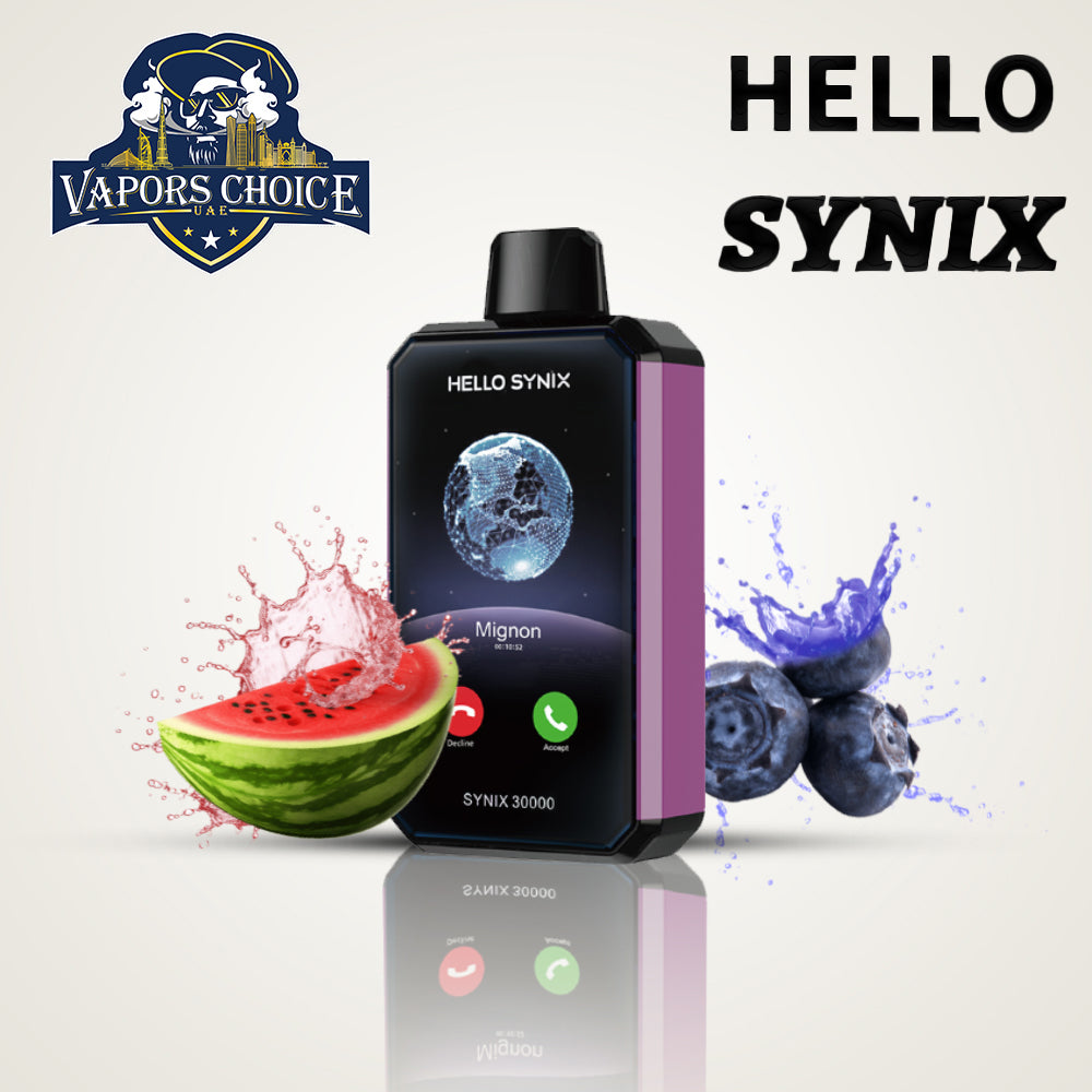HELLO SYNIX 30000 PUFFS (50mg) SMARTPHONE DISPOSABLE VAPE AI CHAT & DISPLAY Blueberry Watermelon UAE Dubai