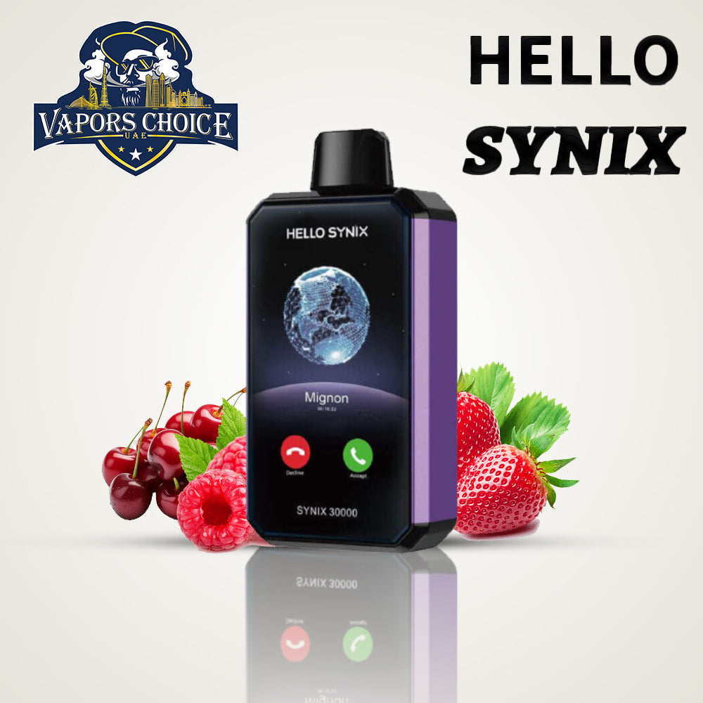 HELLO SYNIX 30000 PUFFS (50mg) SMARTPHONE DISPOSABLE VAPE AI CHAT & DISPLAY Cherry Strawberry Raspberry UAE Dubai