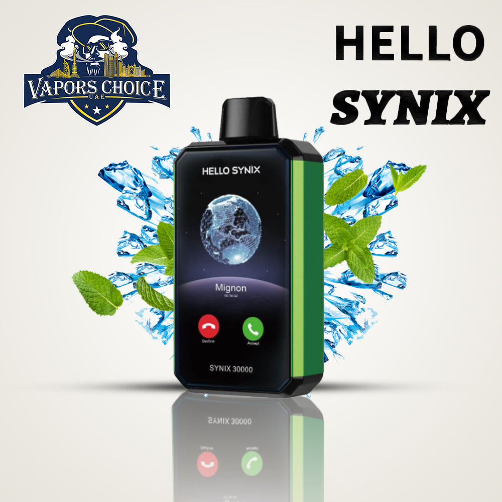 HELLO SYNIX 30000 PUFFS SMART PHONE DISPOSABLE VAPE AI CHAT & DISPLAY Cool Mint UAE Al Ain
