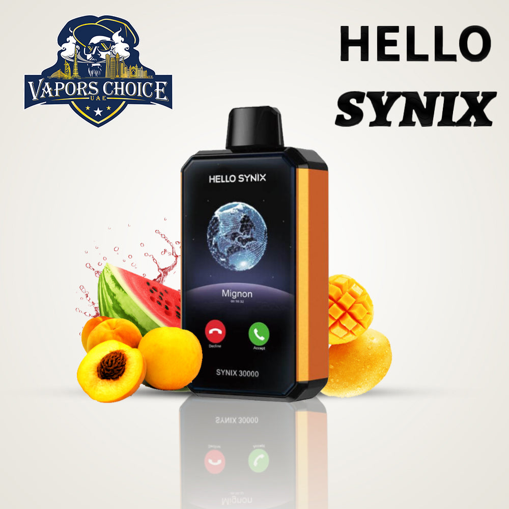 HELLO SYNIX 30000 PUFFS SMART PHONE DISPOSABLE VAPE AI CHAT & DISPLAY Peach Mango Watermelon  UAE Al Sharjah 
