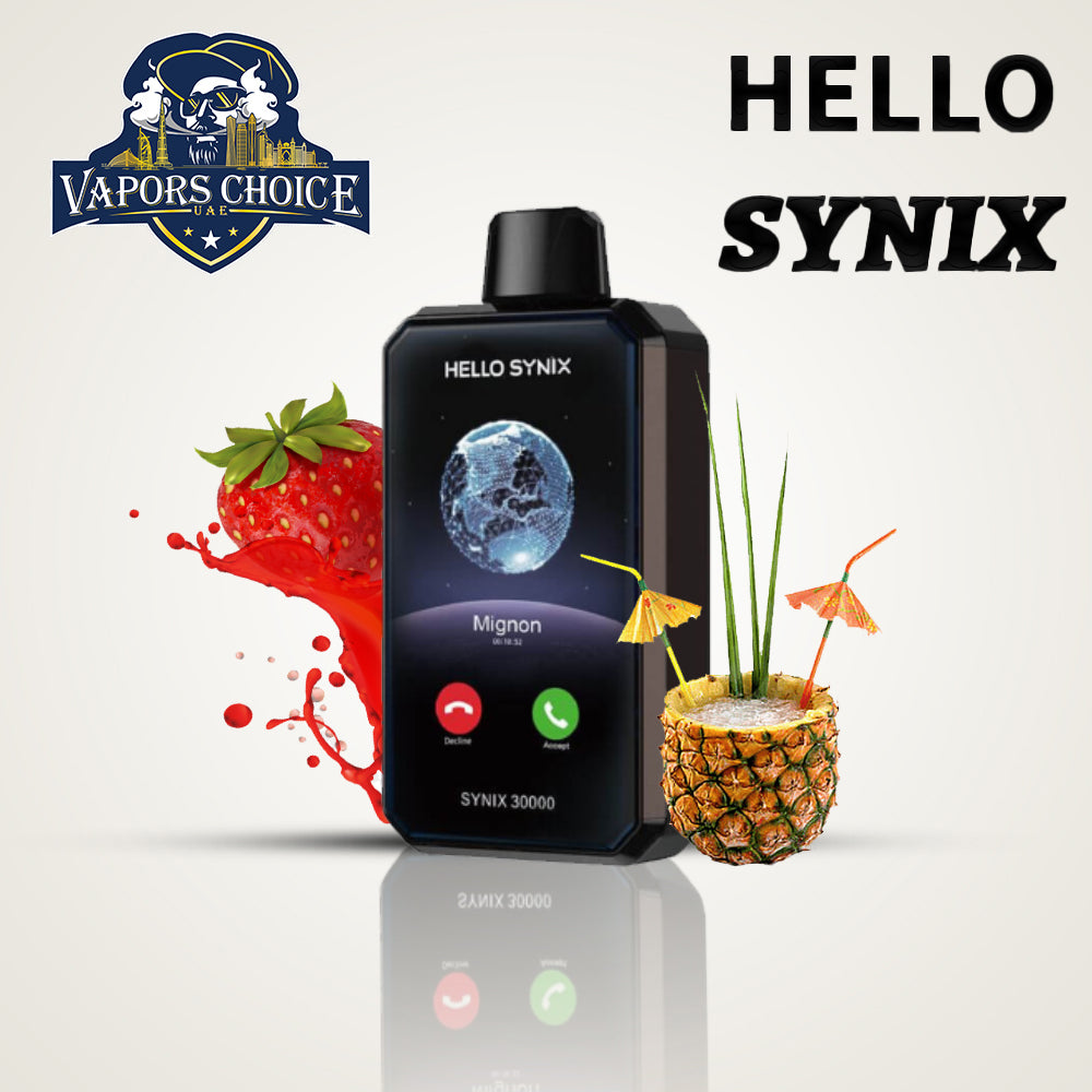 HELLO SYNIX 30000 PUFFS SMART PHONE DISPOSABLE VAPE AI CHAT & DISPLAY Strawberry Colada UAE Dubai & Abu Dhabi