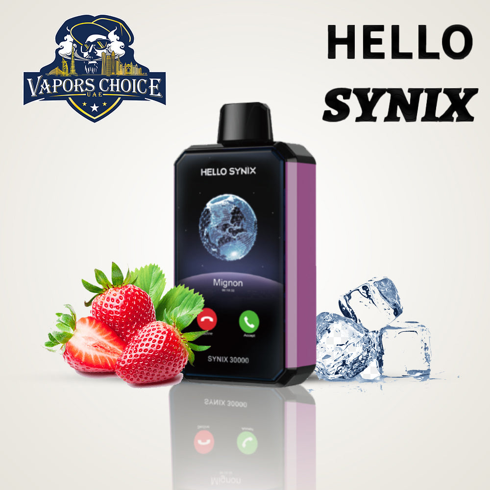 HELLO SYNIX 30000 PUFFS SMART PHONE DISPOSABLE VAPE AI CHAT & DISPLAY Strawberry Ice UAE Ajman 