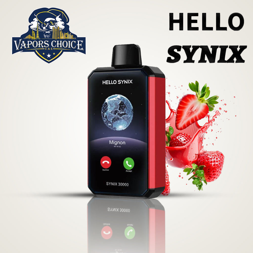 HELLO SYNIX 30000 PUFFS SMART PHONE DISPOSABLE VAPE AI CHAT & DISPLAY Strawberry Swag UAE Ras Al Khaimah 