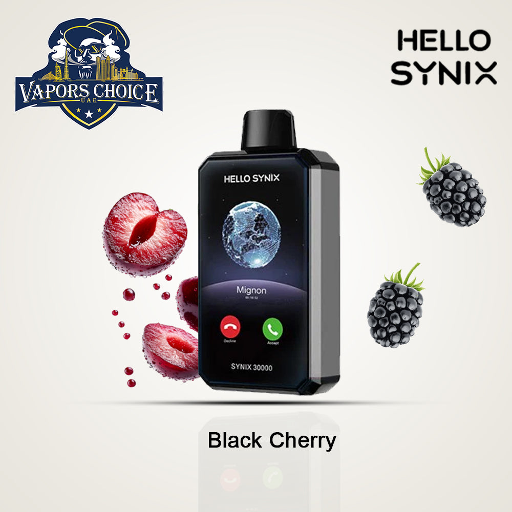 HELLO SYNIX 30K PUFFS (50mg) SMARTPHONE DISPOSABLE VAPE AI CHAT&DISPLAY Black Cherry UAE Abu Dhabi