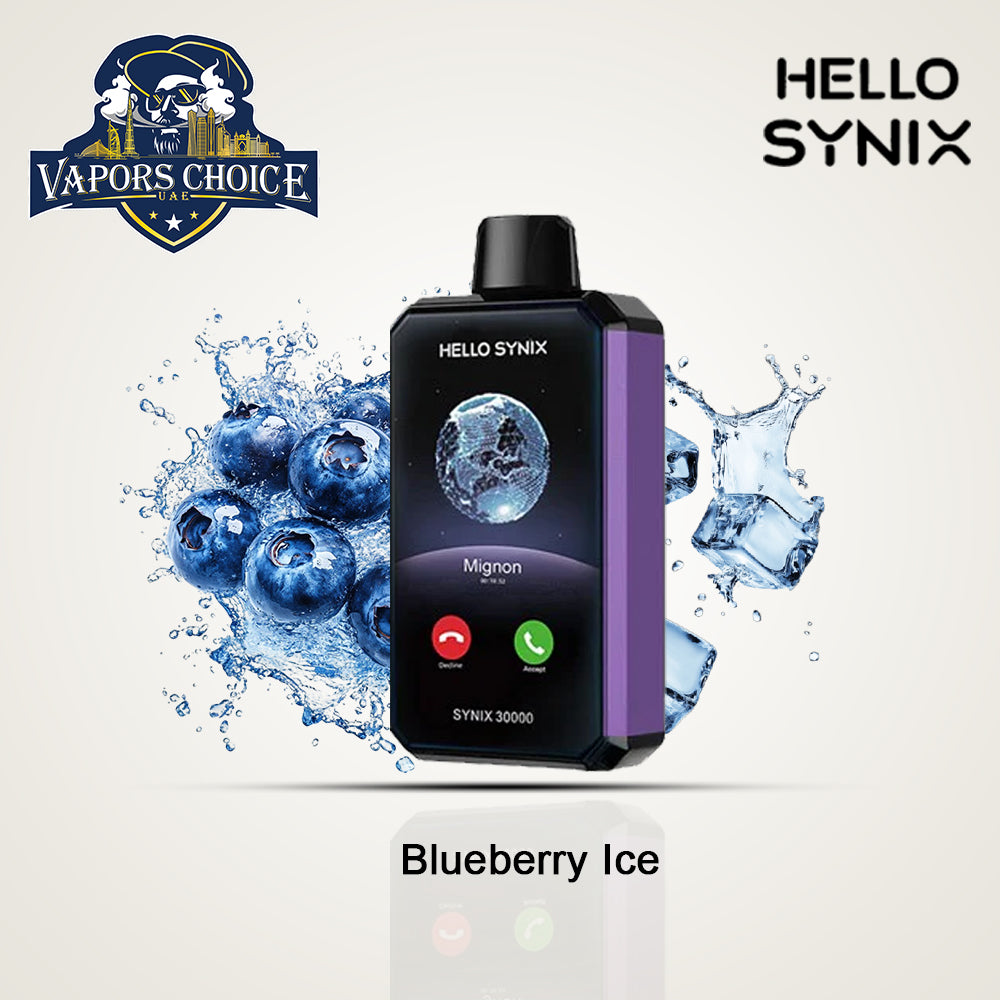 HELLO SYNIX 30K PUFFS (50mg) SMARTPHONE DISPOSABLE VAPE AI CHAT&DISPLAY Blueberry Ice UAE Abu Dhabi